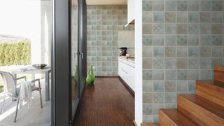 Textured Wallpaper, Flower Ornaments, Blue Green Gray Silver, 1 Roll