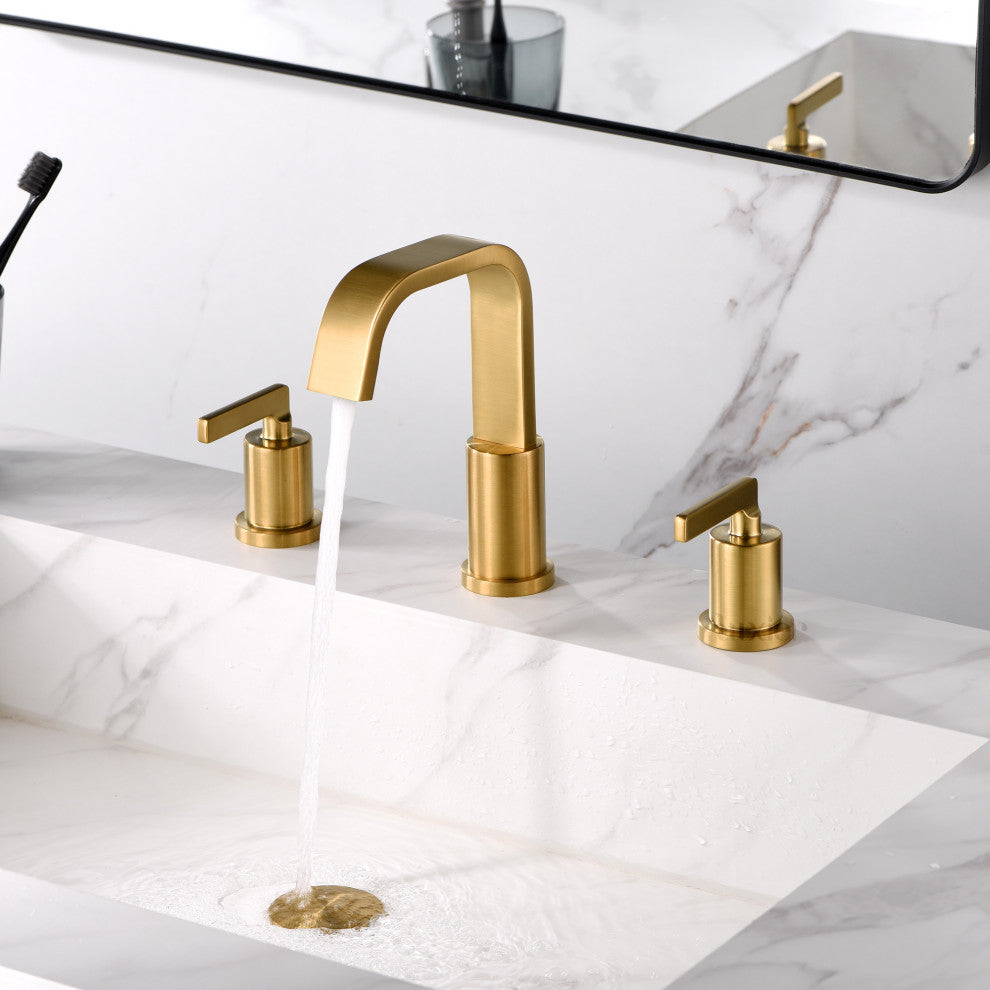 Luxier WSP04-T 2-Handle Widespread Bathroom Faucet with Drain, Brushed Gold