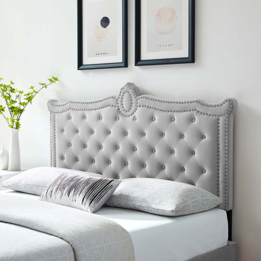 Louisa Tufted Performance Velvet King/California King Headboard, Light Gray