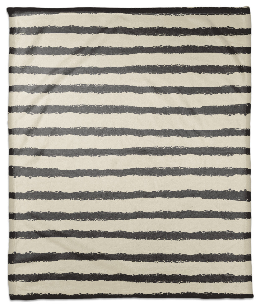 Cream Stripes on Black 50x60 Coral Fleece Blanket