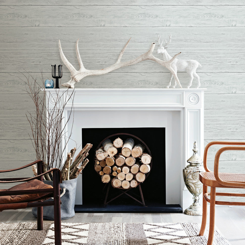 White Washed Boards Aqua Shiplap Wallpaper, Bolt