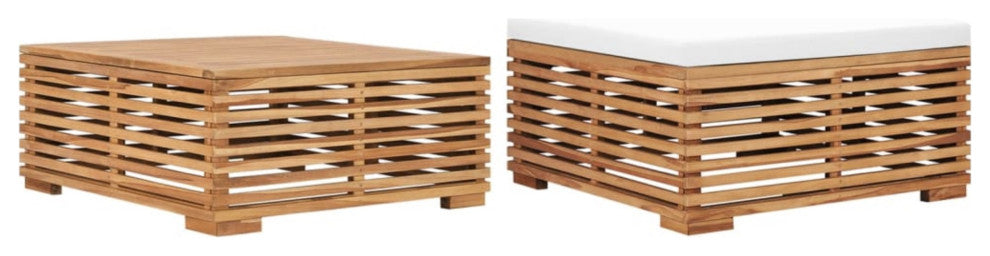 Vidaxl Garden Table And Footrest Set & Cream Cushion Solid Teak Wood