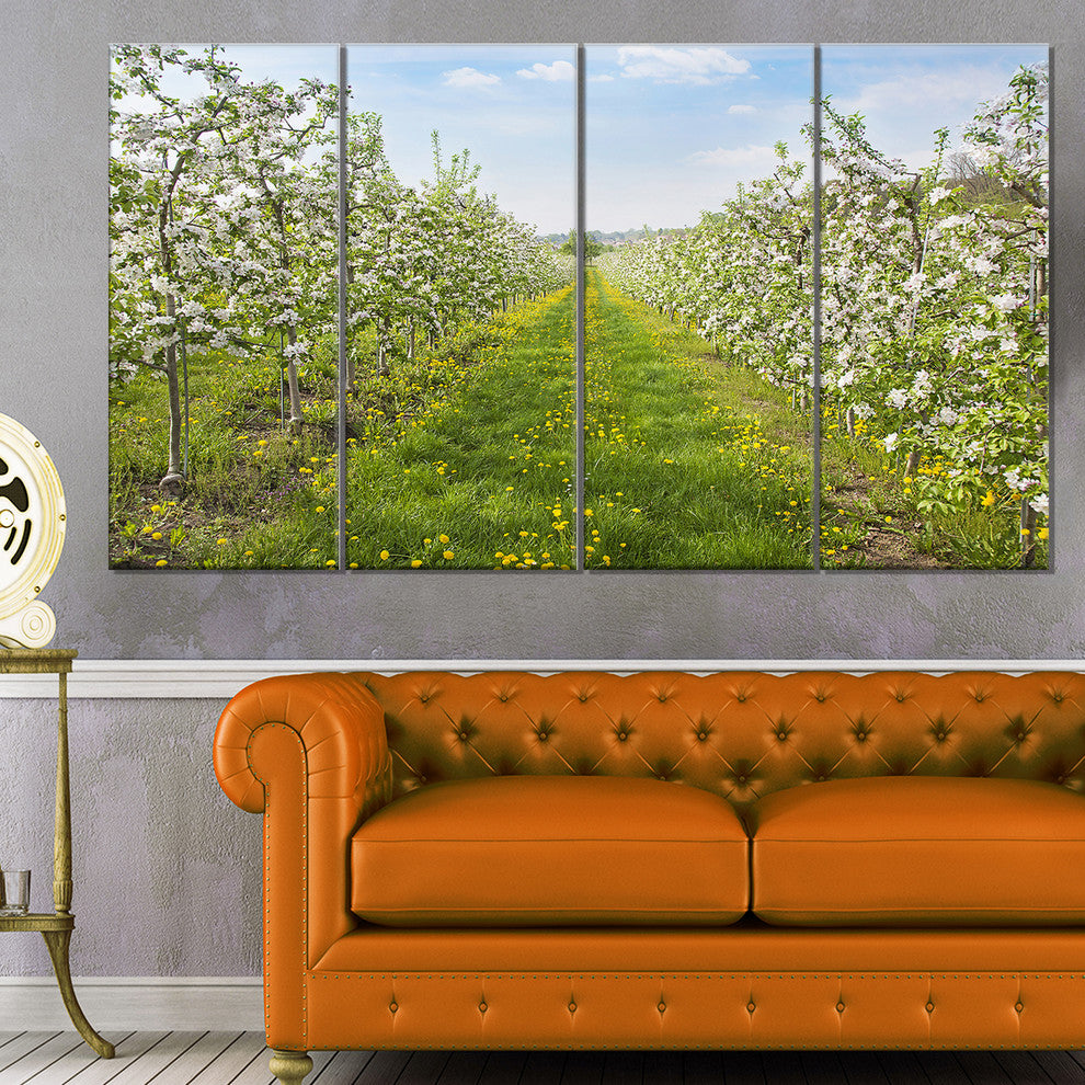 Bloomy Peach Forest Photography, Floral Canvas Print, 48"x28", 4 Panels
