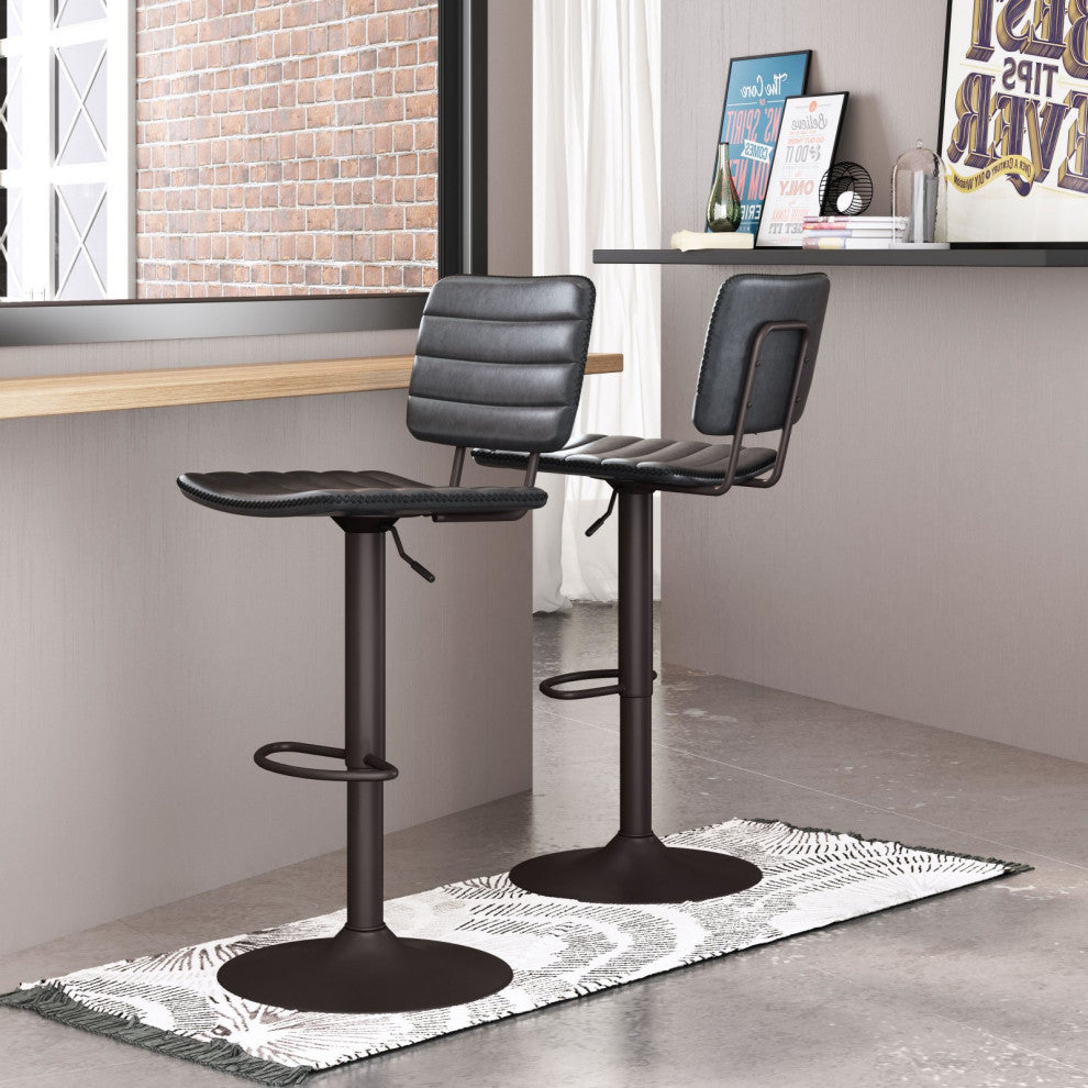 Bar Stool Chair Barstool, Faux Vinyl Leather, Steel, Vintage Black, Bronze