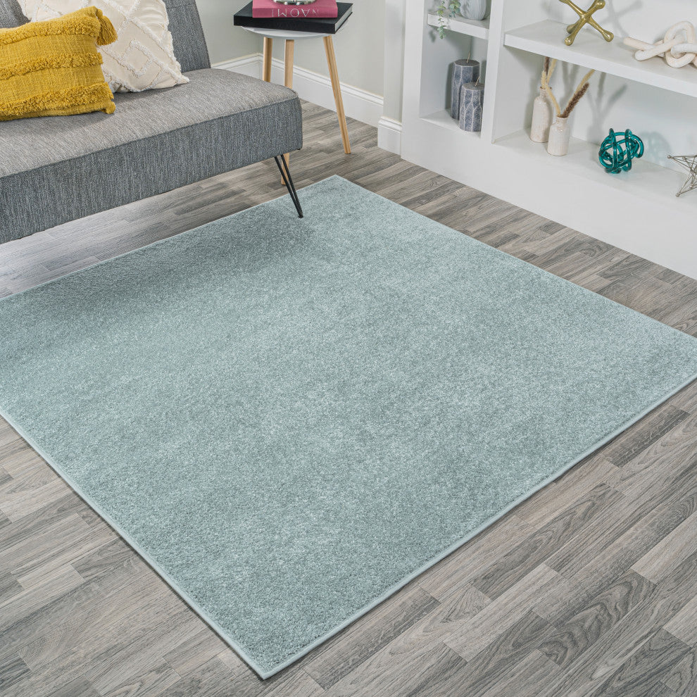 Haze Solid Low-Pile Runner Rug, Light Blue, 5' Square