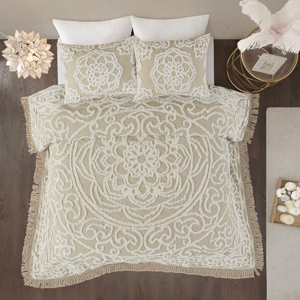 Madison Park Laetitia Tufted Cotton Chenille Medallion Fringe Coverlet Mini Set