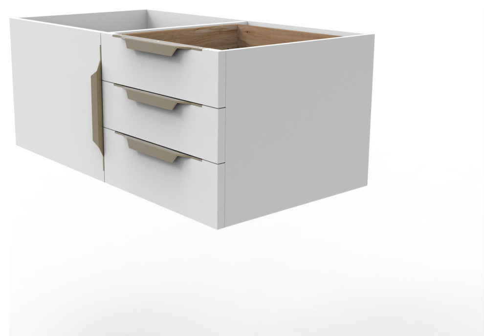 CastelloUSA Alpine 36" Wall Mounted Vanity, Base Only, White, Gold Handles