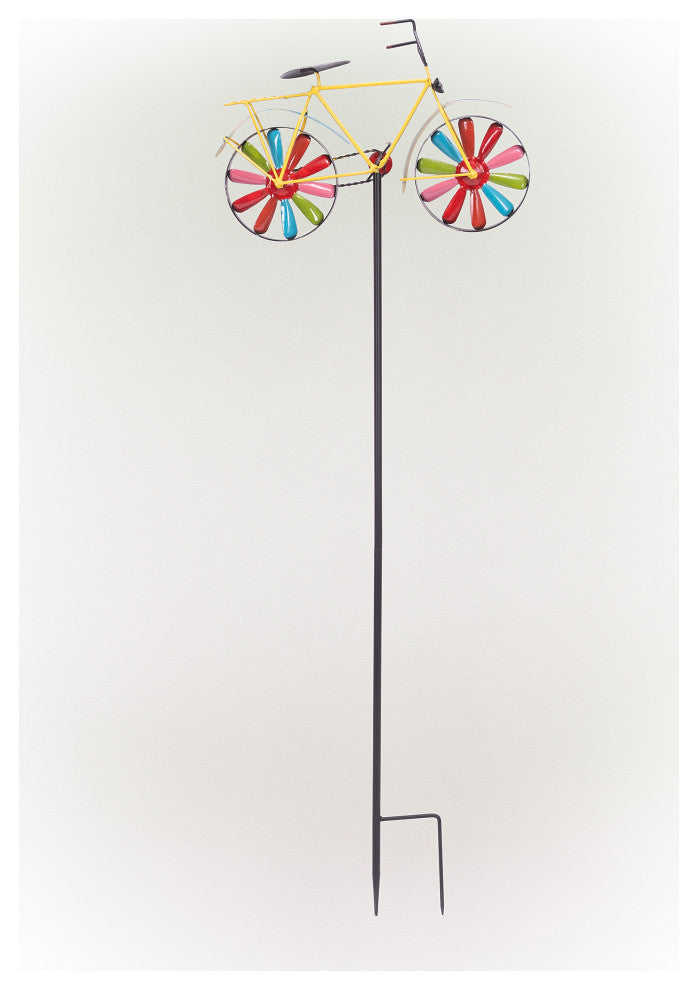 42" Tall Outdoor Metal Bicycle Wind Spinner Garden Stake Decoration, Multicolor