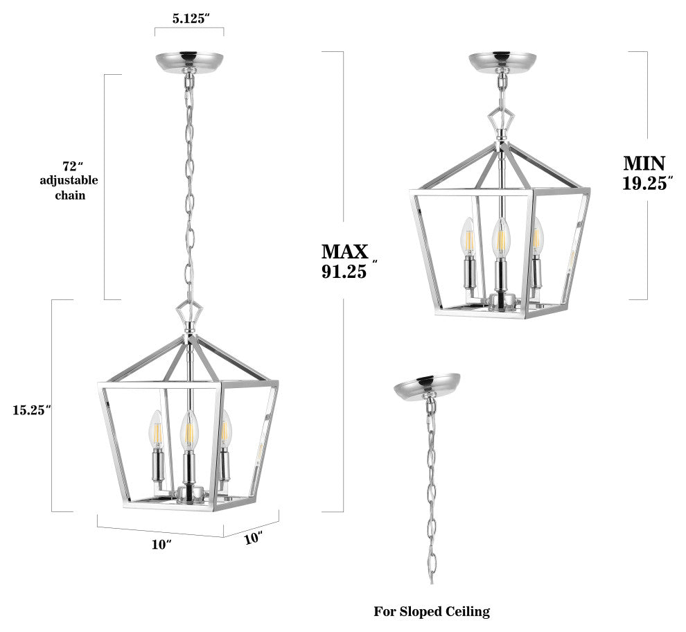 Pagoda Lantern Metal LED Pendant, Chrome, Width: 10"