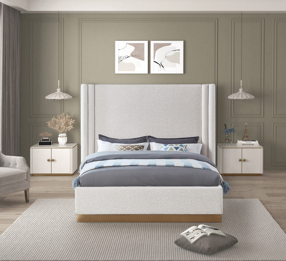 Halton Boucle Fabric Bed, Cream, King