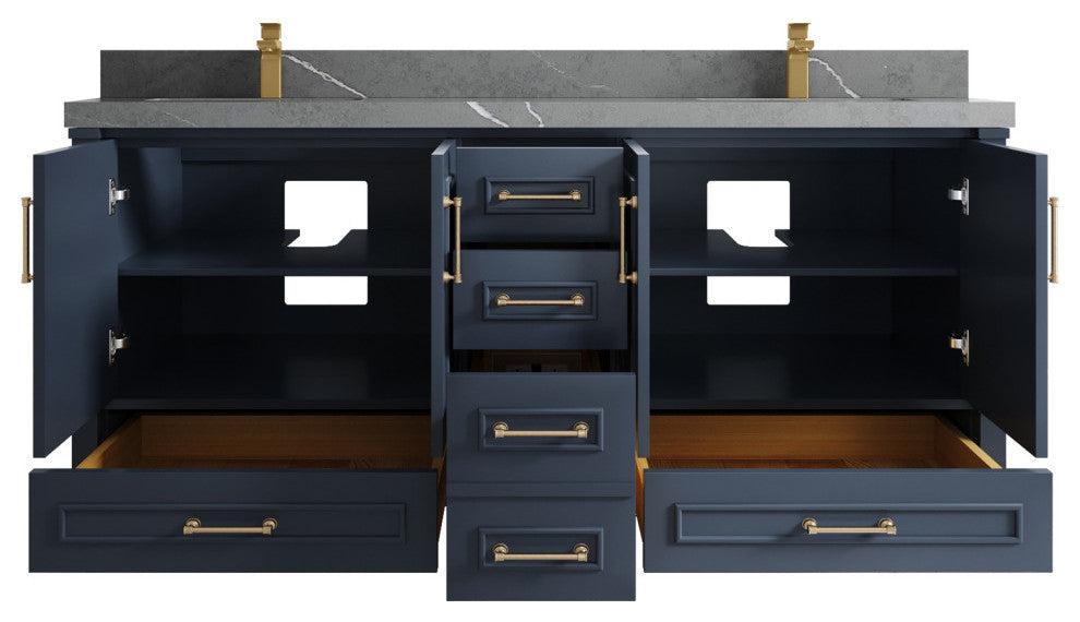 Aberdeen 72 Double Sink Bath Vanity in Hale Navy Blue  2" Piatra Gray