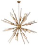 12-Light Sputnik Chandelier in Shining Brass Finish with Clear Hollow Glass Rods