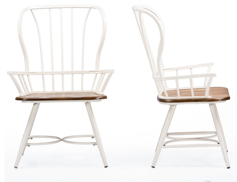 Longford "Dark-Walnut" Wood and White Metal Dining Arm Chair, Set of 2