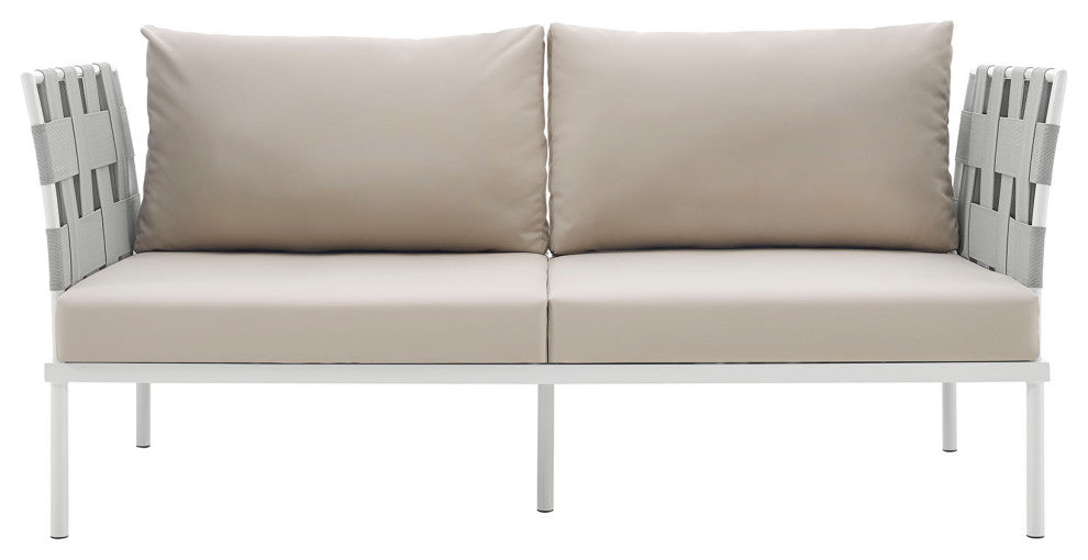Harmony Outdoor Patio Aluminum Loveseat, White Beige