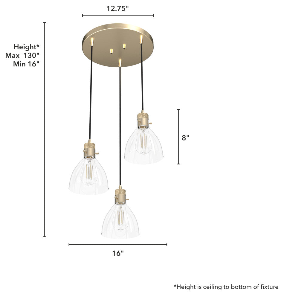 Van Nuys Alturas Gold 3 Light Cluster Ceiling Light Fixture