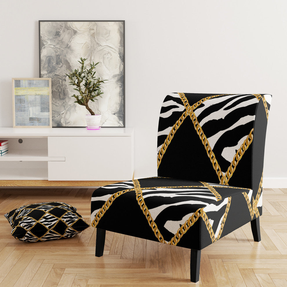Gold Chain Zebra Geometric Chair, Slipper Chair