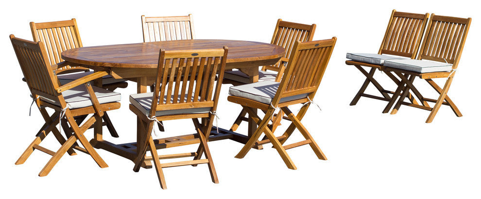 9-Piece Teak Wood Santa Barbara Patio Dining Set with Oval Extension Table