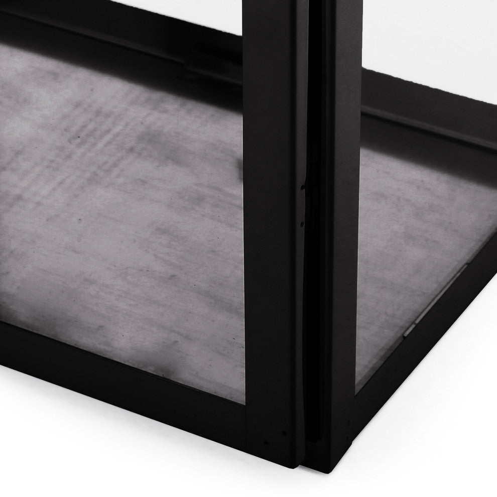 Brianna Outdoor 22" Modern Stainless Steel Lantern, Black