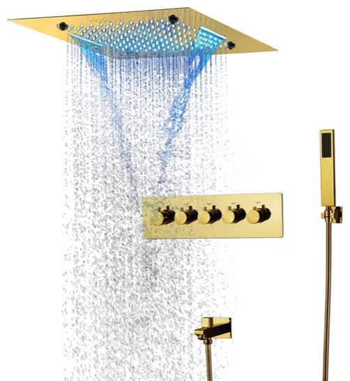 LED Musical Shower System, Hand Shower, Plished Gold B - Remote Control Light