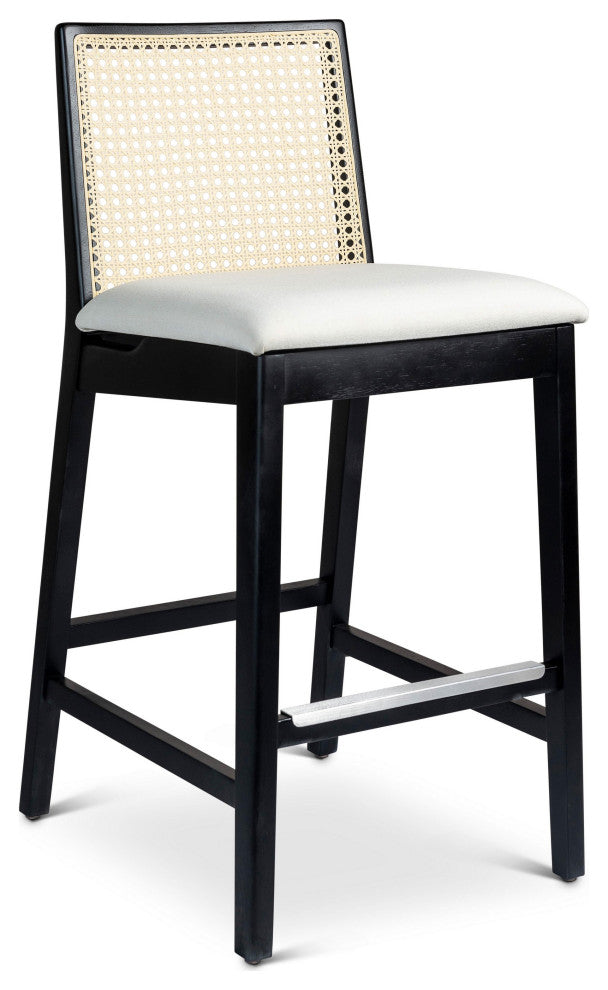 Modern Brazilian, Nardia, Cane Bar Stool, Ebano/Natural/Alabaster