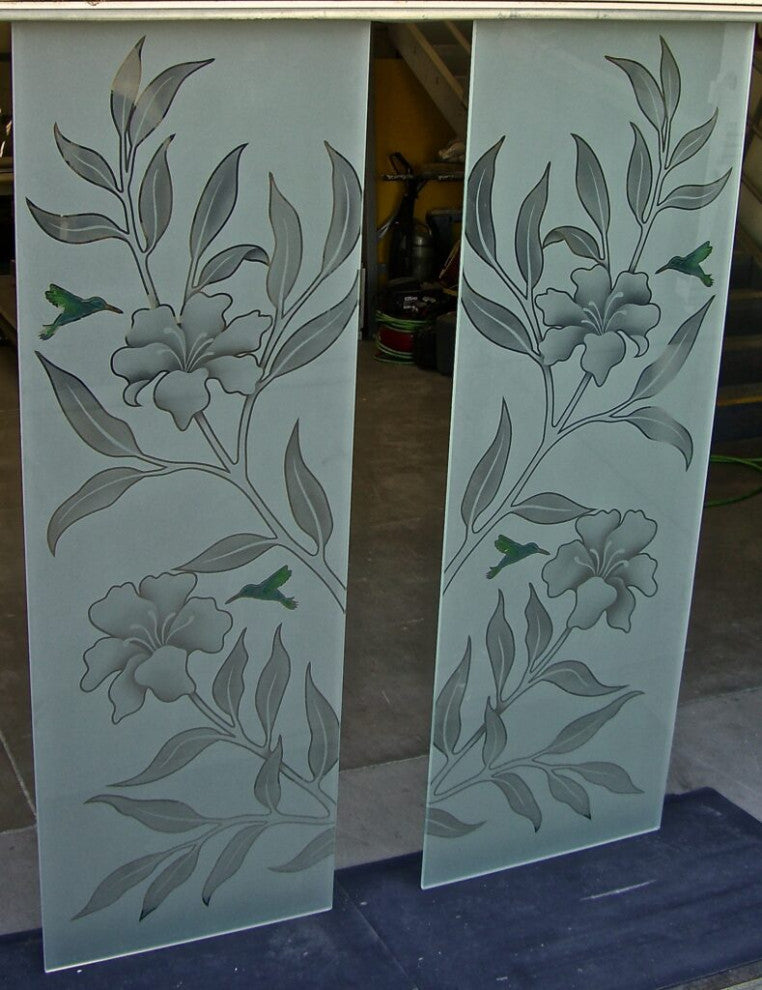 Interior Prehung Door or Interior Slab Door - Hibiscus Hummingbirds - Primed...