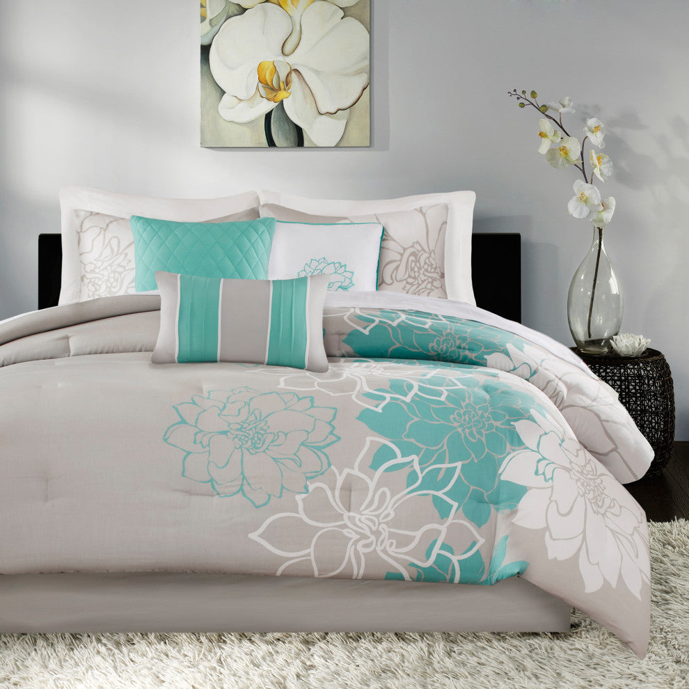 Madison Park Sateen Printed 7Pcs Comforter Set, Queen