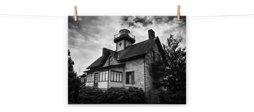Cedar Point Lighthouse in Black and White Unframed Wall Art Prints, 18" X 24"
