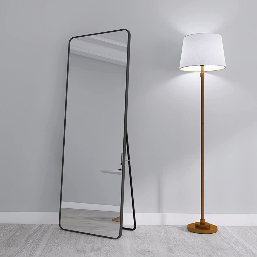 63" x 20" Metal Framed Freestanding Full Length Mirror, Black, 20" X 63"