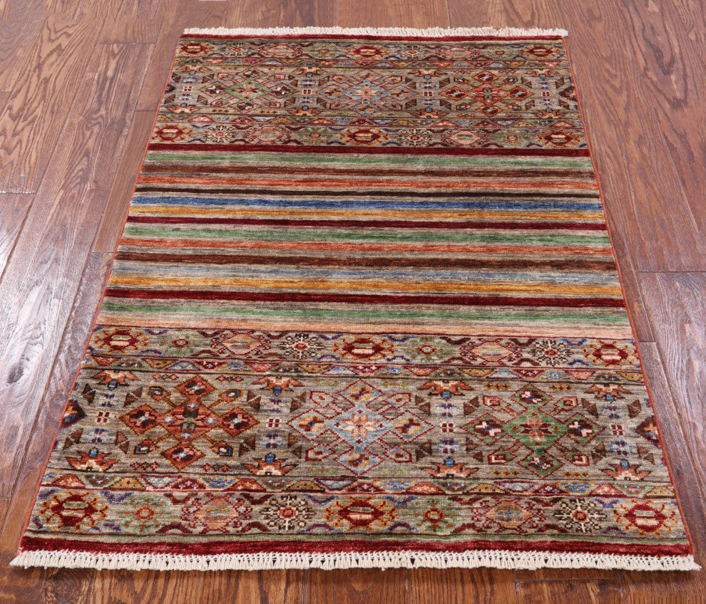Hand Knotted Khorjin Super Kazak Wool Rug 2' 8" X 3' 11" Q7480