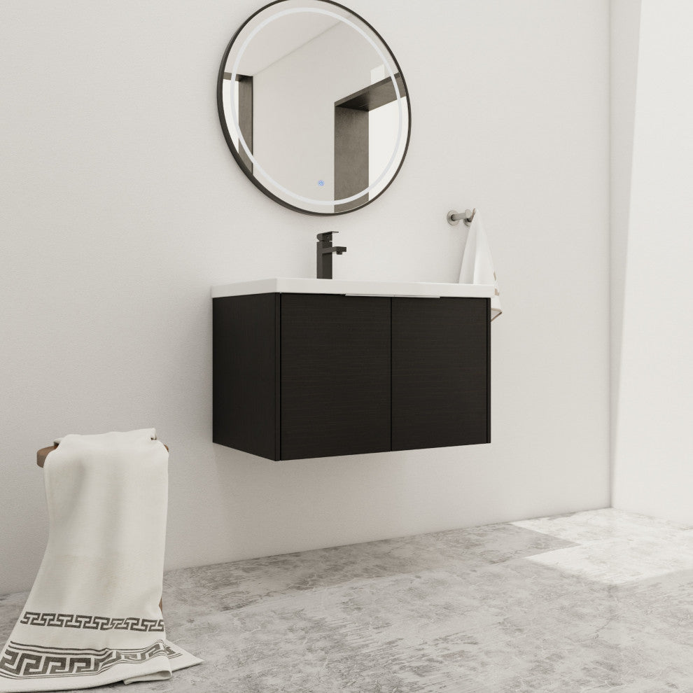 BNK Bathroom Vanity with Resin Sink, Modern Design with Soft Close Doors, Black Chestnut, 30"
