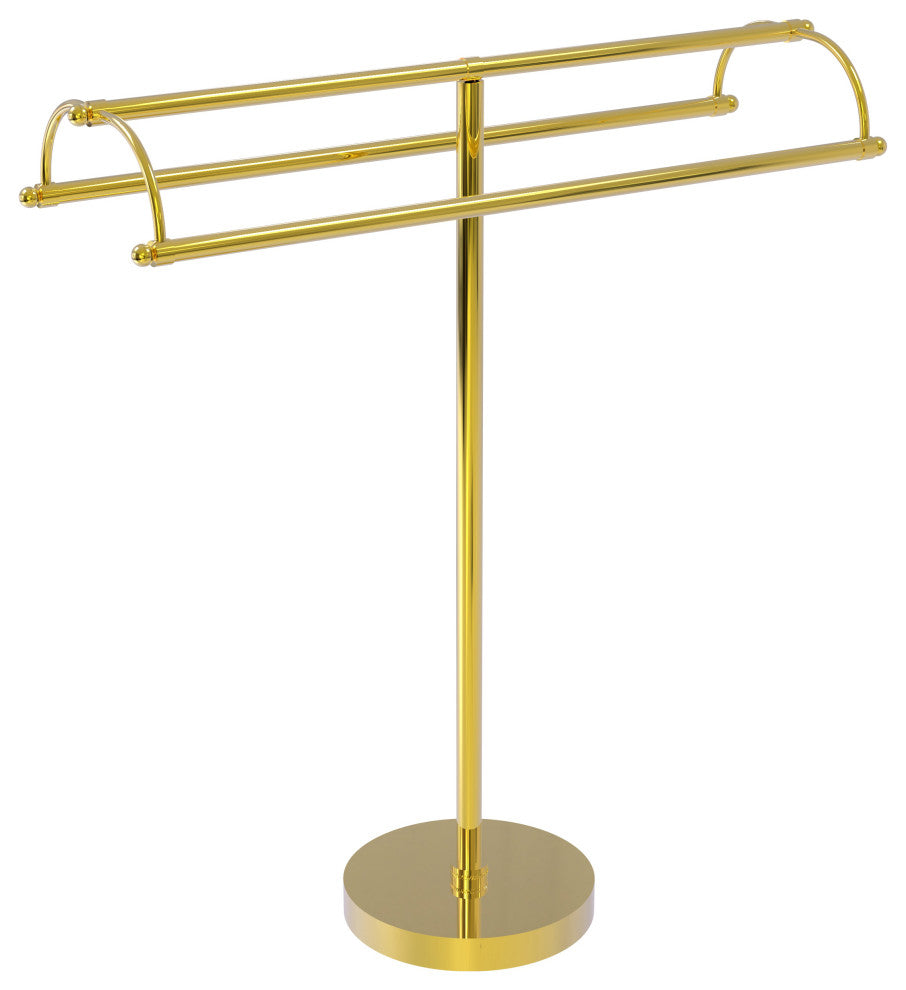Free Standing Double Arm Towel Holder, Polished Brass