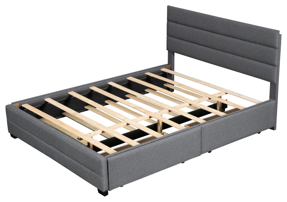 Gewnee Queen Upholstered Platform Bed with Twin Size Trundle,Drawers,In Grey