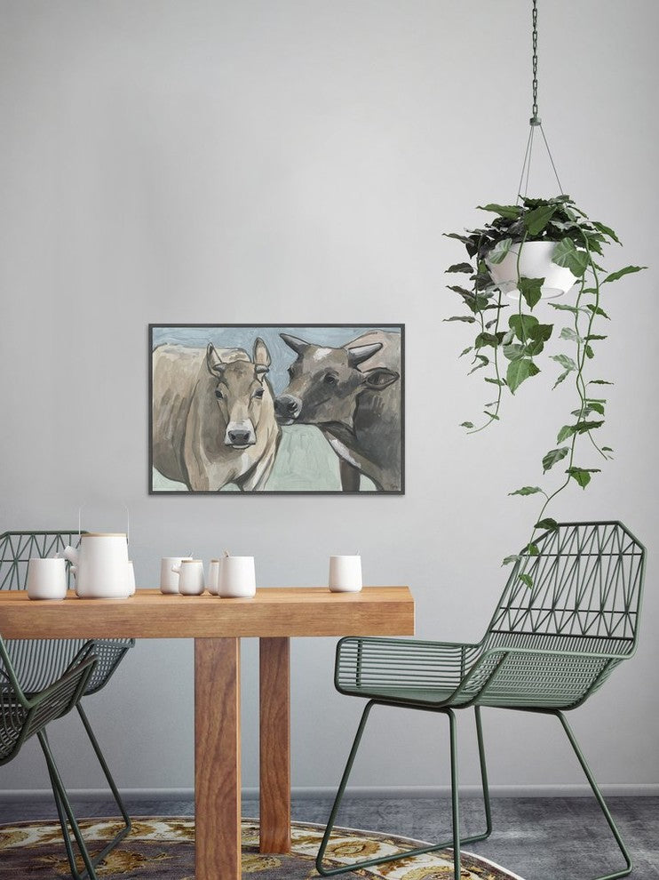 "Vache Romance" Floater Framed Painting Print on Canvas, 24"x16"