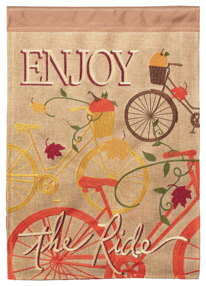 Fall Bike Enjoy Ride Flag, Burlap, Garden