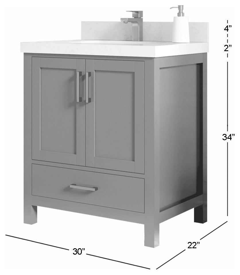 Malibu 30 Single Sink Bath Vanity in Elephant Skin Gray 2" Calacatta Sienna