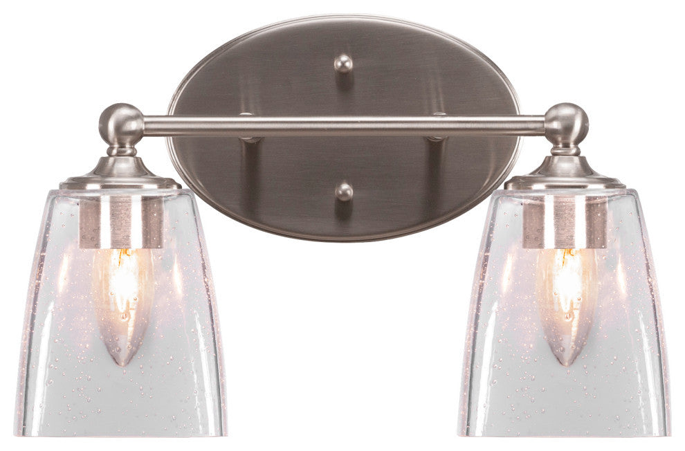Capri 2-Light Bath Bar, Brushed Nickel/Square Clear Bubble