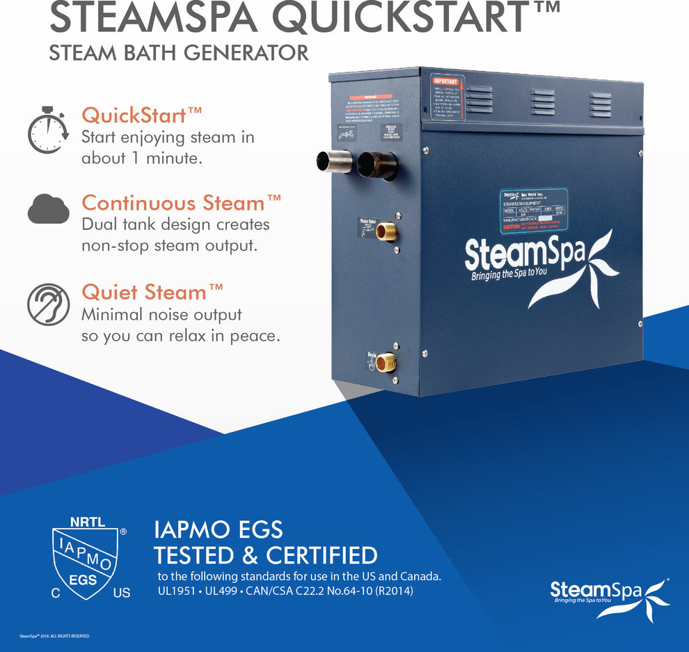 Oasis 9 Kw Steam Bath Generator With Built-In Auto Drain, Polished Chrome