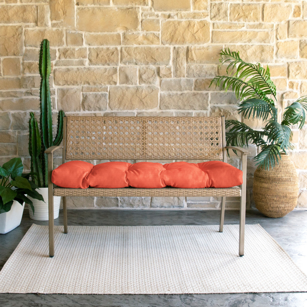 Sunbrella Canvas Indoor/Outdoor Tufted Bench Cushion, Melon, 55x18x2"