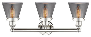 Edison Small Cone 3-Light 25" Vanity Light, Polished Nickel -Plated Smoke Shade