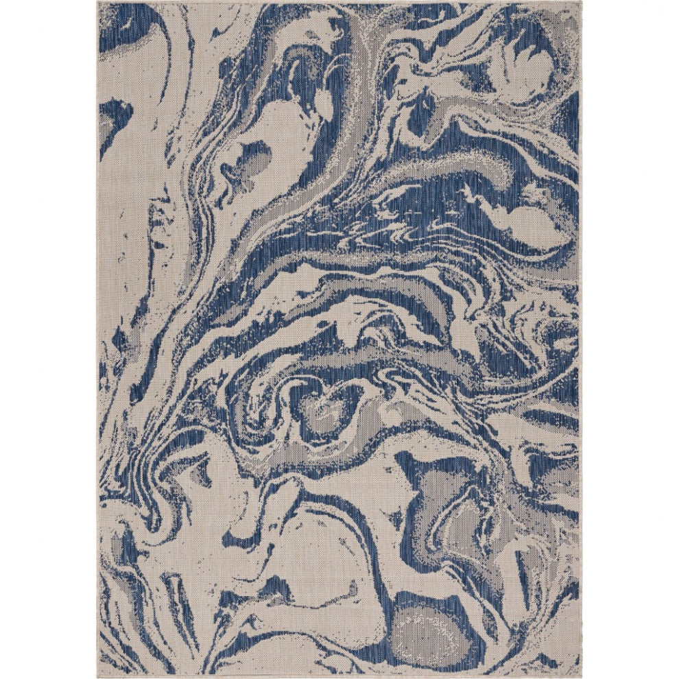 5" x 7" Navy Abstract Indoor Outdoor Area Rug