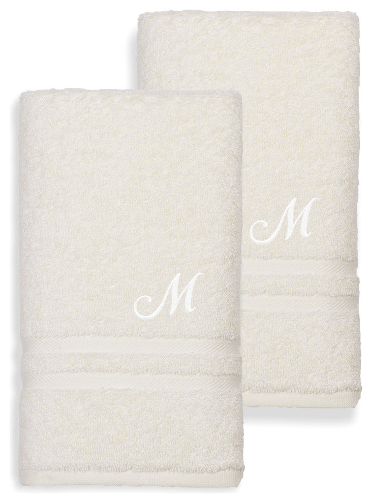 Denzi Hand Towels With Monogrammed Letter, Set of 2, M