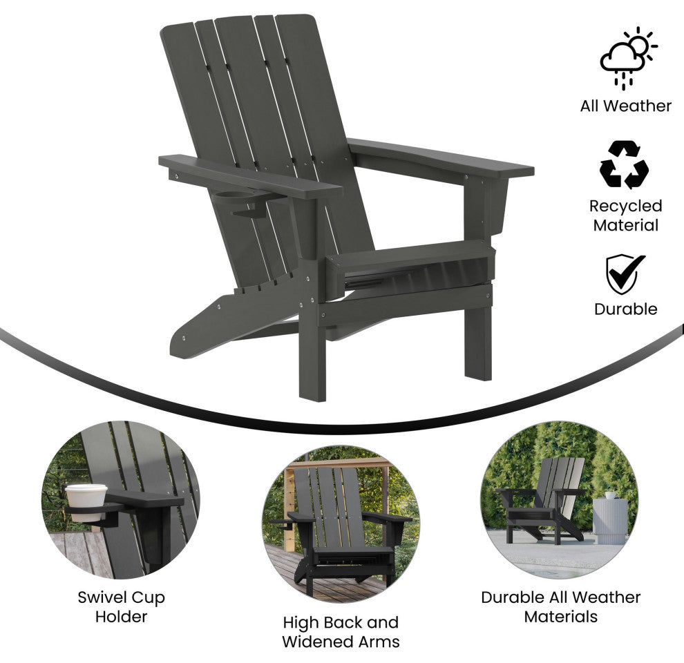 Halifax Weather Resistant Adirondack Chair with Cup Holder, Gray