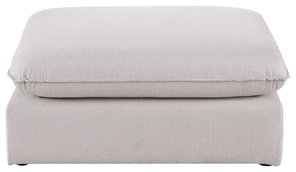 Mackenzie Linen Textured Fabric Upholstered Ottoman, Beige
