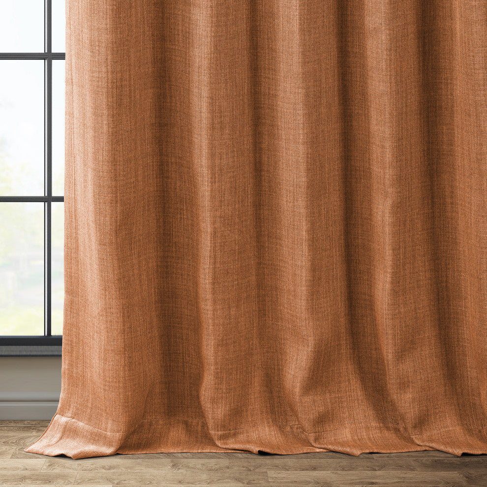 Faux Linen Darkening Curtain Single Panel, Desert Orange, 50"x108"