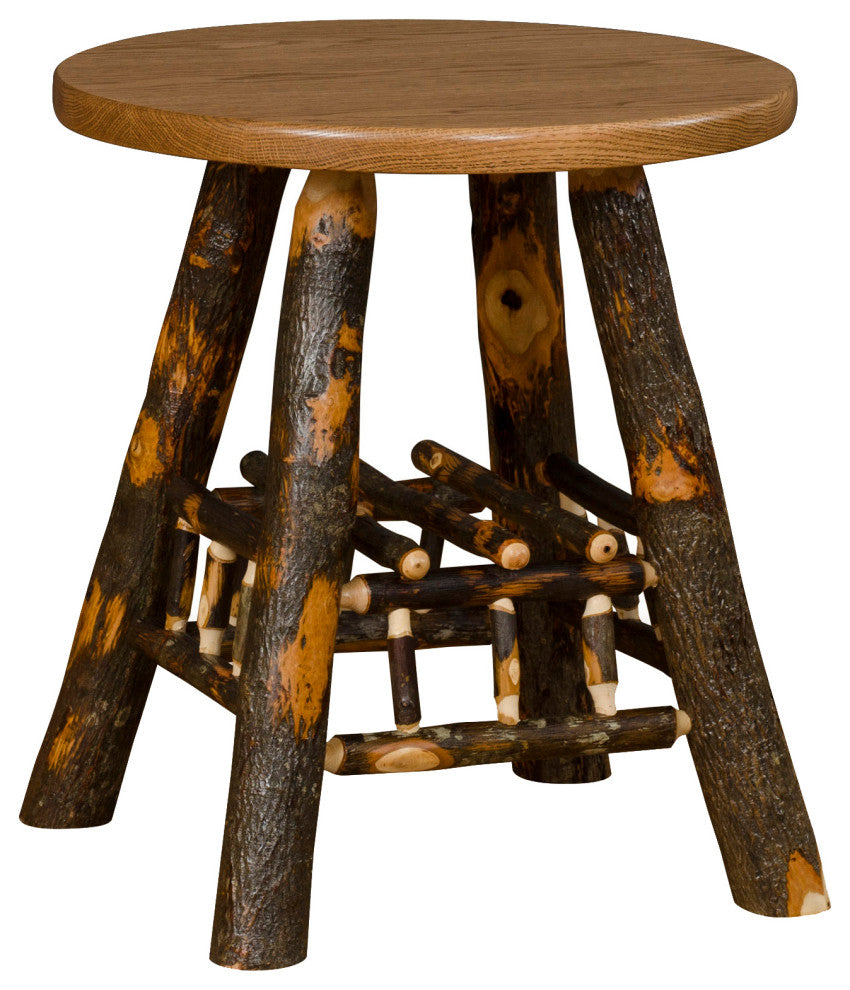 Hickory Log Round Lamp Table, Hickory & Oak