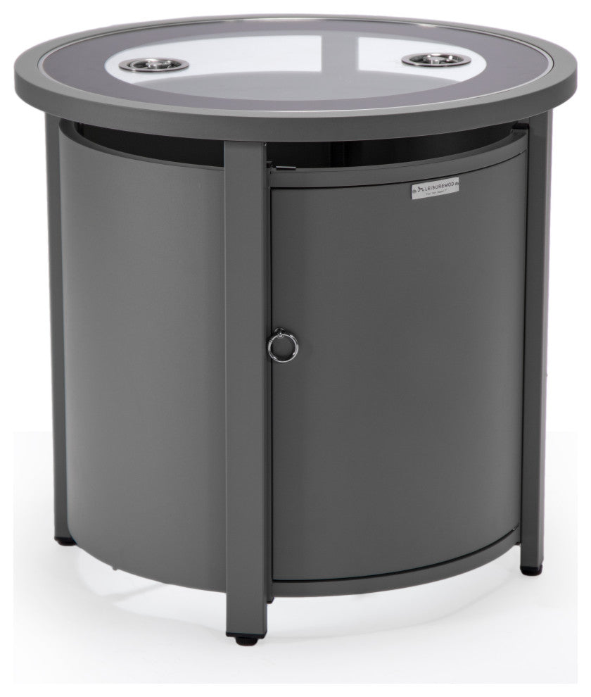 LeisureMod Walbrooke Round Fire Pit Table and Tank Holder, Gray