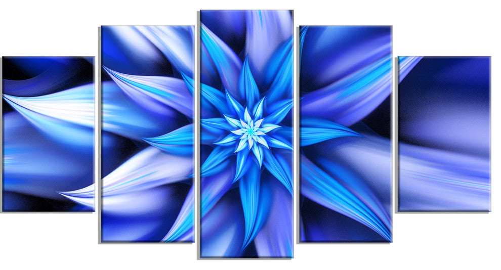 Dancing Blue Flower Petals, Large Floral Canvas Art Print, 60"x32", 5 Panels