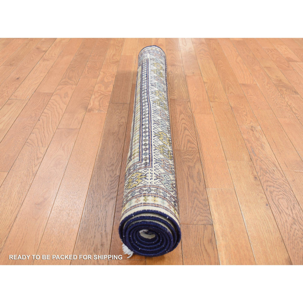 Cream Color Hand Knotted Pure Wool Turkoman Bokara Rug 4'3" x 5'7"