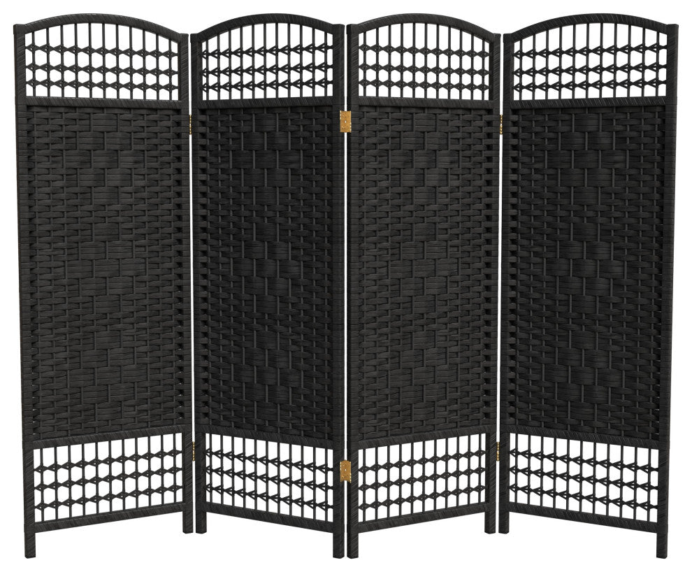 4' Tall Fiber Weave Room Divider, Black, 4 Panels