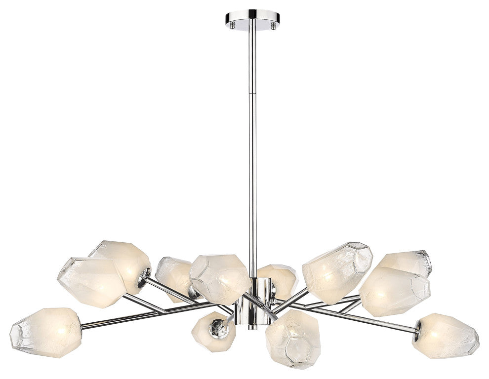 12-Light Chrome Iron Chandelier With Glass Shades